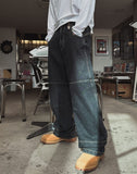 Grunge Eyelet Wide Denim Pants