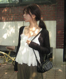 Boa See-Through Button Ribbed Long Sleeve Cardigan