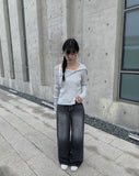 Oolong Black Washed Denim Wide Pants