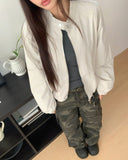 Shuni no-collar snap button string pocket crop overfit jacket