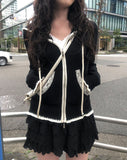 Choni Lace Color Matching Two-Way Knit Hood Zip Up