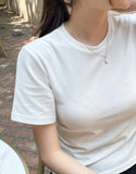 Linda Round-Neck Shirred Slit Short Sleeve T-Shirt
