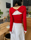 Fruit Back Twist Rib Knit Long Sleeve