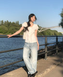 May Ribbon Pintuck Puff Blouse