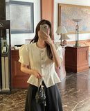 Luare Jacquard Puff Short Sleeve Blouse Jacket