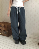 Kaea check color matching frill banding wide pants