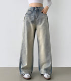 Side Pin Tuck Line Wide Fit Denim Pants