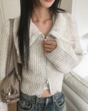 Ar Big Collar Fur Angora Two-Way Knit Zip-up