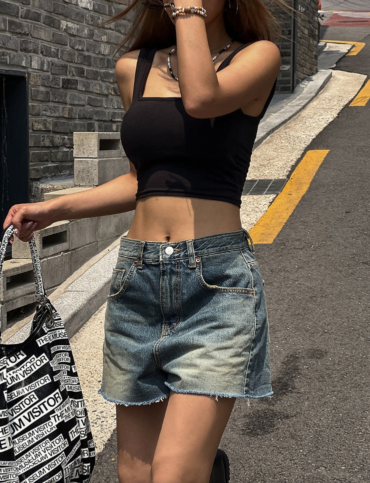 【U LAN】Bohemian Half-Length Denim Pants U LAN (ユーラン) - ボヘミアン4分丈デニムパンツ / Bohemian