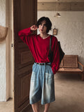 Bone linen V-neck knit