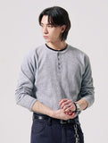 Textured Henley Neck Long Sleeve T-Shirts