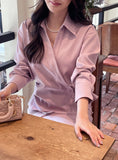 Lumie Collar Pintuck Shirring Wrap Blouse