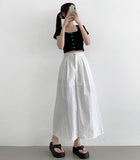 Whith Lining In Skirt Banding Rustling Nylon Pintuck Long Skirt