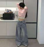 Two-Pocket Back Pocket Curved Cut Line Wide Denim Pants