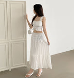 Tiered Frill Sleeveless A-line Banding Long Skirt Two-Piece Set Vacation Look