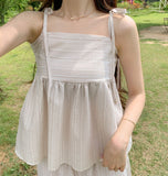 Striped flare string sleeveless wide banding pants two-piece