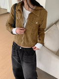 [MADE] Colte Slim Pocket Collar Cropped Corduroy Zip-Up Jacket