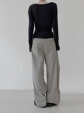 Unbalanced pintuck cotton pants