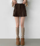 Corduroy Fleece Brushed A-line Pleated Winter Pants Skirt