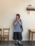 [unisex] Bubblet Stripe Linen Over Short Sleeve Shirt