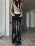 Boldy Eyelet Belted Bootcut Denim Pants