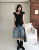 Kota Vintage Back Print Bermuda Denim Pants
