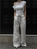Drape Boat Neck One Shoulder Off Tee