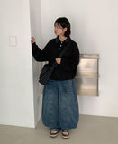 [Unisex] Melnew Snap Button Denim Banding Wide Pants