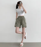 Vacation Beach Summer Banding Cargo Pocket Nylon Shorts