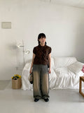 Chikyo Brown Washing Stripe Denim Pants