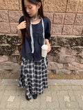[BAONHAUS] Chemini Check Unbalance Long Skirt