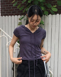 Padded Slav puff sleeve short-sleeved hooded T-shirt