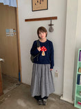 Colness Mushroom Print Wool Round Knit