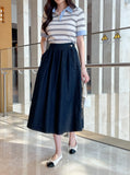 Aven Raw Denim Banding Flare Skirt