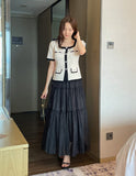 Miel Chiffon Pleated Tiered Long Skirt