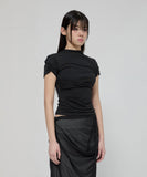 Asymmetrical Draped Mock Neck T-Shirt