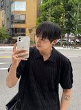 Cable knit short sleeve open collar ver