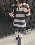 Keru stripe color matching collar knit
