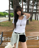 Jenne Shirred V-neck Slim Short Sleeve