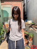 Denida Stripe Button Short Sleeve Tee