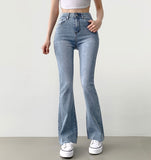 Summer cooling inner banding semi bootcut span denim pants