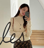 [10% wool] Baon Boucle Semi Turtleneck Knit Cardigan Set