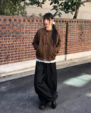 Shy Suede No-Collars Snap Button Zipper Pocket Blouson Jacket