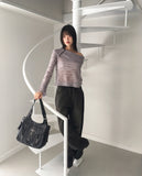 Kinbi Button Bokashi Crunchy Off-Shoulder Knit