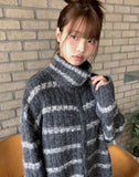 Boyu Stripe Zip-Up Mohair Knit Cardigan