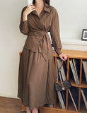 [Hairband Set] Macy Collar Wrap Shirt Banding Long Skirt Set