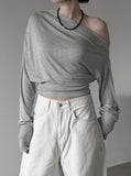 Sheer One-Shoulder Crop Sweatshirt