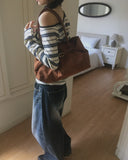 Shapin Suede Leather Combi Shoulder Bag