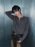 Phantom Zipper Rib Muscle Fit Henley Neck