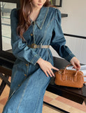 Halo Collar Denim Shirt One Piece (Belt set)
